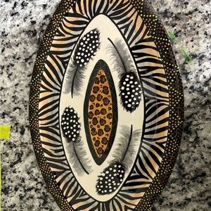 Nivek Africa Oval Decorative Platter Guinea Feather Design Hand Painted Zimbabwe